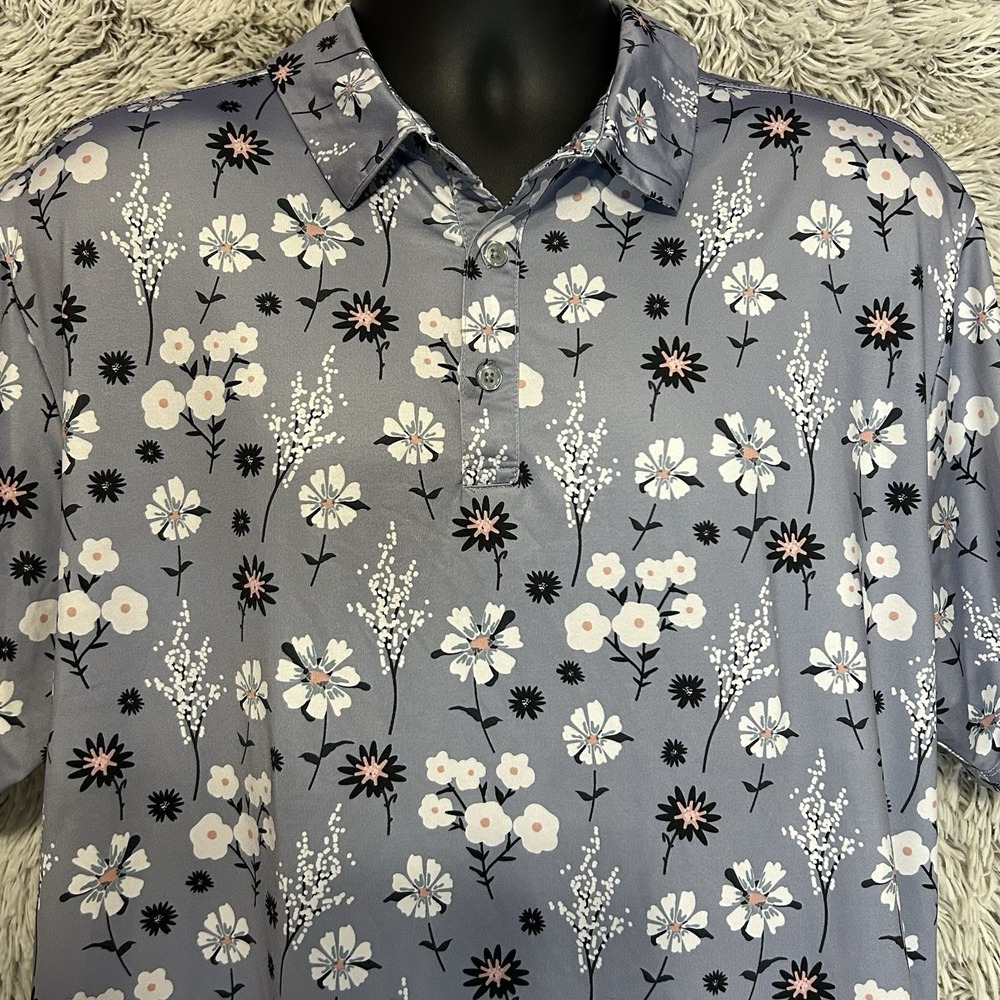 Yatta Golf Men's Performance Polo XL Gray Floral Print AOP‎ Short Sleeve Stretch